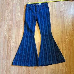 Blue Striped Women's Flare Jeans